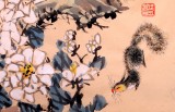 QA河南著名画家曲逸之三尺松鼠国画《秋趣》