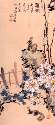 QA河南著名画家曲逸之三尺松鼠国画《秋趣》