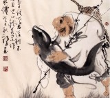 【已售】河北美协郭廷四尺三开《鱼翁乐》