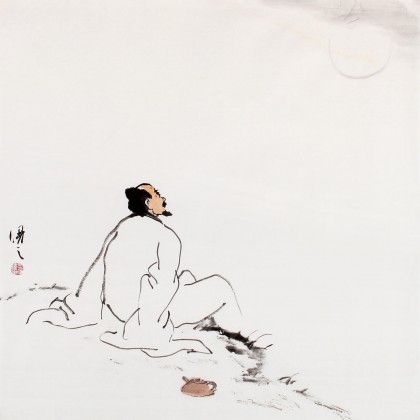 QA陈漫之四尺斗方人物画《赏月图》