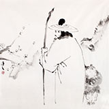 陈漫之四尺斗方水墨人物《赏梅图》（询价）