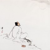 QA陈漫之四尺斗方人物画《赏月图》