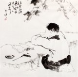 【已售】陈漫之四尺斗方水墨人物画《阶前梧叶已秋声》（询价）