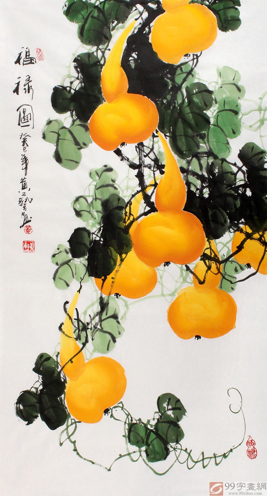 【已售】三尺葫芦画《福禄图》