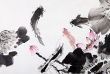 QA国家一级美术师王宝钦三尺水墨荷花《细雨和风》(询价)