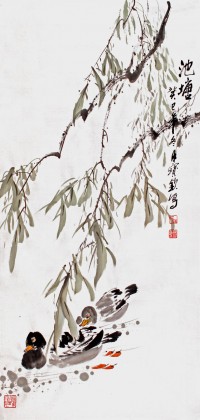 QA国家一级美术师王宝钦三尺《池塘》(询价)