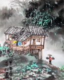 【已售】民盟美协理事黄奇松三尺斗方《山村人家》