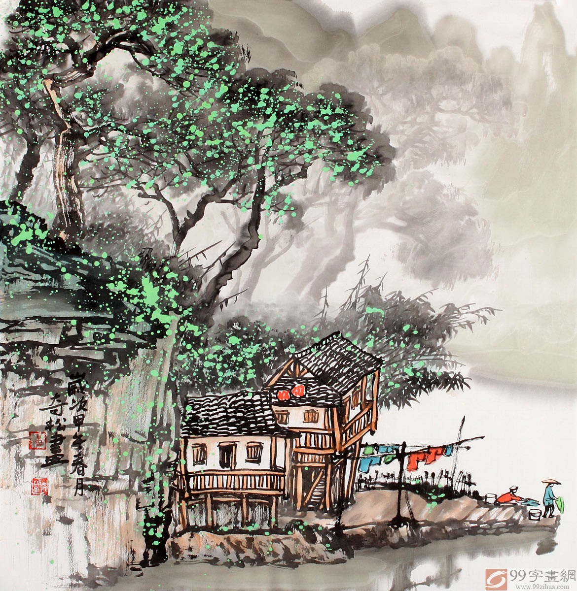 民盟美协理事黄奇松三尺斗方《农家乐》 - 写意山水画