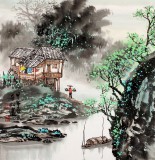 【已售】民盟美协理事黄奇松三尺斗方《山村人家》