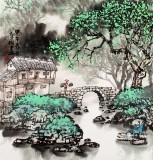 【已售】民盟美协理事黄奇松三尺斗方《山村风情》