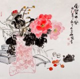【已售】李胜春四尺斗方牡丹国画《富贵平安》
