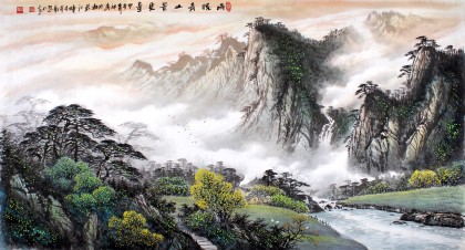【已售】张慧仁六尺彩墨山水画《雨后青山景更奇》