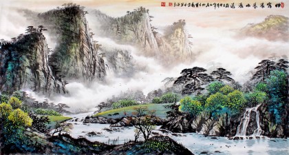 张慧仁六尺山水画《烟雾濛濛水潺潺》