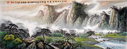 张慧仁小六尺《江流天地外 山色有无中》