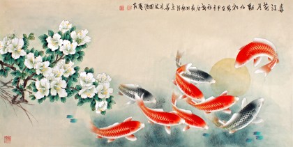 【已售】河南美协董书林四尺风水画《春江花月动九如》