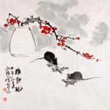 QA中美协会员 画坛名家王向阳四尺斗方梅鼠图《雅趣图》