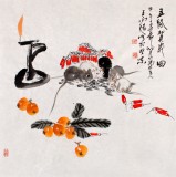 SK中美协会员 画坛名家王向阳四尺斗方《五鼠贺岁图》(询价)