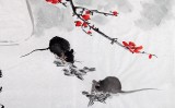 QA中美协会员 画坛名家王向阳四尺斗方梅鼠图《雅趣图》