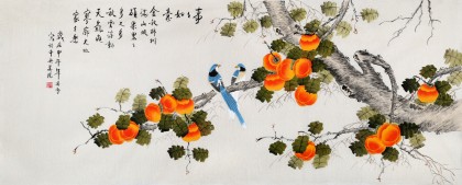北京美协凌雪小六尺国画柿子《事事如意》