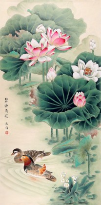 【已售】著名工笔画家赵逸梅四尺《碧塘清影》