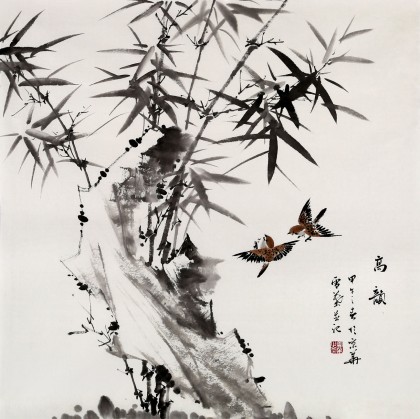 【已售】安徽美协何华贤四尺斗方水墨竹子画《高韵》