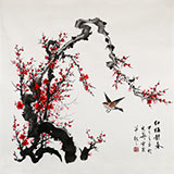 安徽美协何华贤四尺斗方《红梅报春》