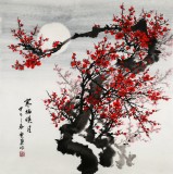 【已售】安徽美协何华贤四尺斗方《寒梅映月》
