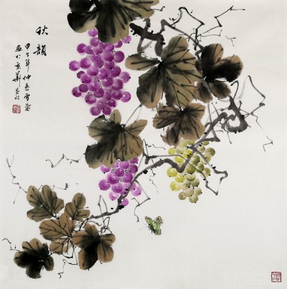 安徽美协何华贤四尺斗方葡萄《秋韵》 - 葡萄画 - 99字画网