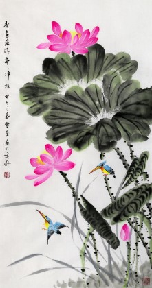 安徽美协何华贤三尺《香远益清 亭亭净植》(询