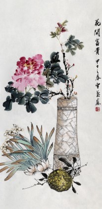 安徽美协何华贤三尺牡丹画《花开富贵》