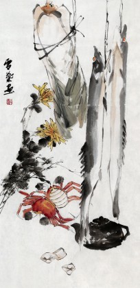 何华贤三尺《菊蟹吉祥》 颍淮书画名家