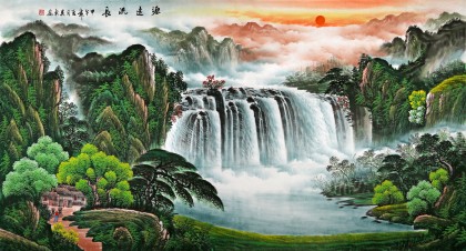 【已售】吴东六尺聚宝盆风水画《源远流长》