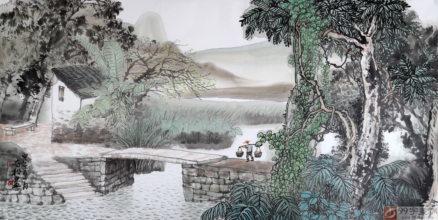 黄奇松《小桥流水》 - 写意山水画 - 99字画网