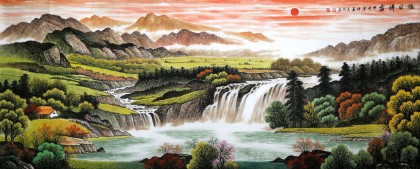 【已售】宁良成小八尺聚宝盆风水画《旭日祥云》