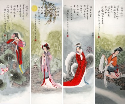 工笔四大美女- 花鸟画- 99字画网