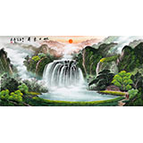 吴东四尺聚宝盆山水画《旭日东升》