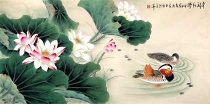 【已售】河南美协董书林荷花图《幸福和谐》
