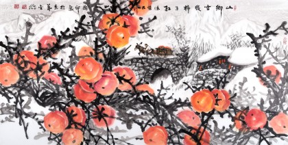 SK名家赵金鸰作品《山乡雪后柿子红》(询价)
