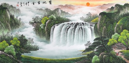 已售吴东四尺聚宝盆山水画宝地生金