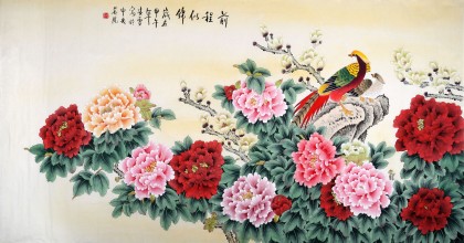 【已售】北京美协凌雪六尺牡丹锦鸡图《前程似锦》