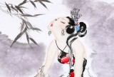 【已售】李凤英四尺斗方仕女《花好月圆》
