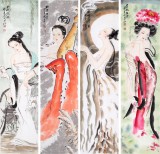 【已售】北京美协李凤英四尺条屏《四大美人》