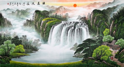 【已售】吴东六尺聚宝盆山水画《源远流长》