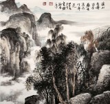 名家郑庆年四尺斗方山水画《溪山》