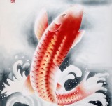【已售】河南美协董书林四尺工笔九鱼《鲤鱼望月》
