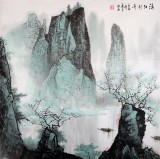 【已售】山水画协会副主席程冰石四尺斗方《漓江行舟》