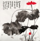 【已售】当代著名禅意画家周自豪四尺斗方《清荷图》(询价)