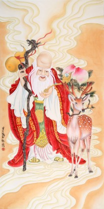 【已售】河南美协董书林四尺人物国画《寿星》