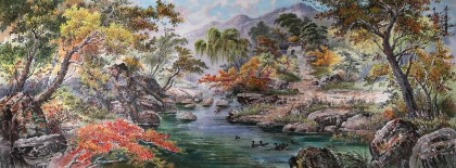 【已售】朝鲜画家金永勋 小八尺国画《秋天的风景》