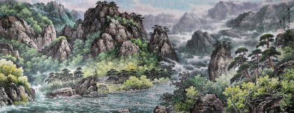 【已售】小八尺朝鲜国画《七宝山千佛峰的夏天》